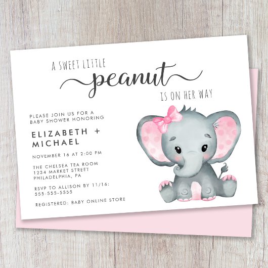 Invitation Baby shower de mignonne fille Eléphant Couples