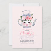 Invitation Baby shower de Mlle Dolly Eyes Teapot Floral (Devant)