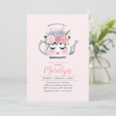 Invitation Baby shower de Mlle Dolly Eyes Teapot Floral (Debout devant)
