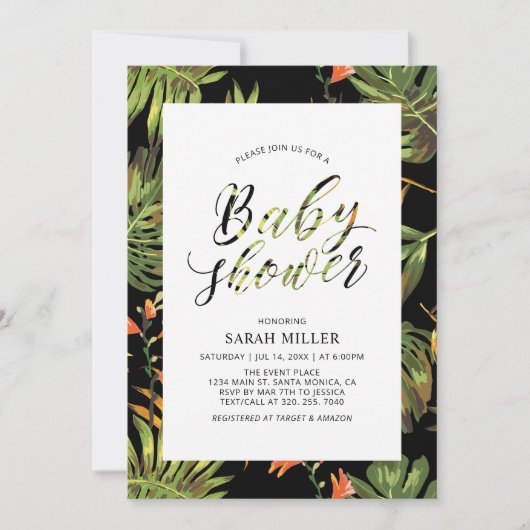Invitation Baby shower de modèle floral tropical (Devant)