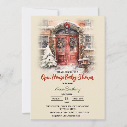 Invitation Baby shower de modèle modifiable de Noël (Devant)