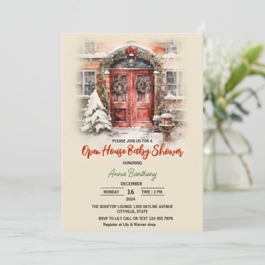 Invitation Baby shower de modèle modifiable de Noël (Debout devant)