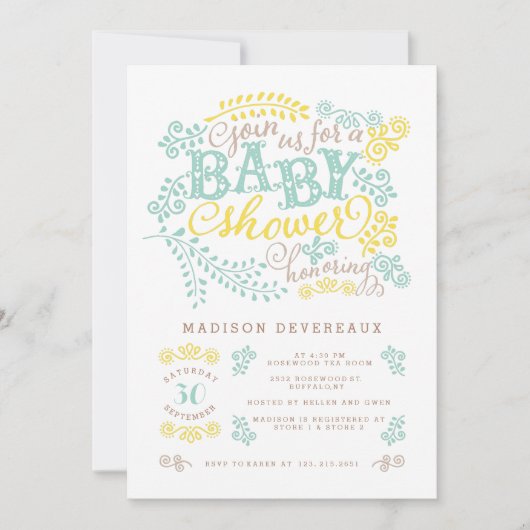 Invitation Baby shower de Monnaie Jaune Neutral Sexe (Devant)