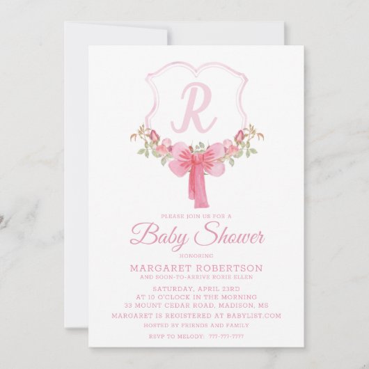 Invitation Baby shower de monogramme d'aquarelle (Devant)