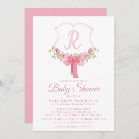 Invitation Baby shower de monogramme d'aquarelle (Devant / Derrière)