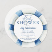 Invitation Baby shower de monogramme de bouée marine (Devant / Derrière)