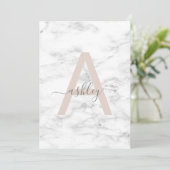 Invitation Baby shower de monogramme de Marbre blanc rose chi (Debout devant)