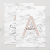 Invitation Baby shower de monogramme de Marbre blanc rose chi (Devant / Derrière)