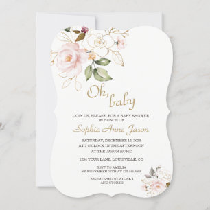 Invitation Baby shower de monogramme floral or brillant