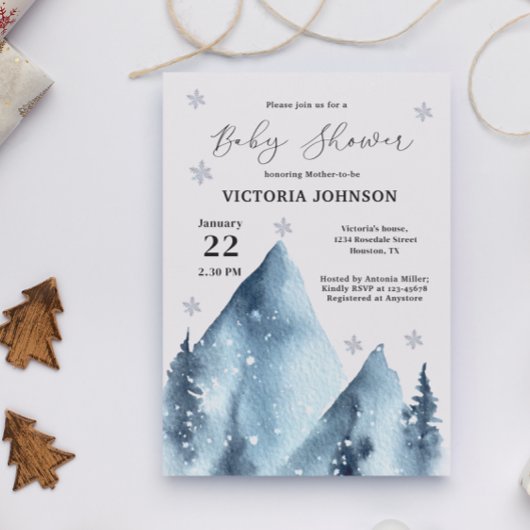 Invitation Baby shower de montagne des flocons d'hiver