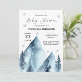 Invitation Baby shower de montagne des flocons d'hiver (Debout devant)