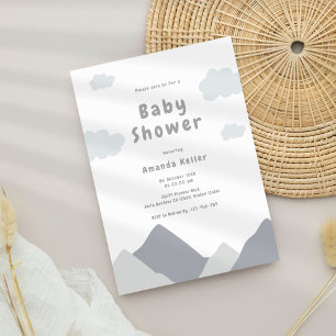 Invitation Baby shower de montagne gris minimaliste