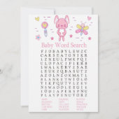 Invitation Baby shower de mot de lapin rose Jeu de recherche (Devant)