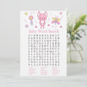 Invitation Baby shower de mot de lapin rose Jeu de recherche (Debout devant)