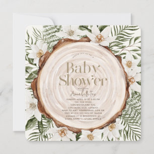 Invitation Baby shower de motards en bois de Floral blanc