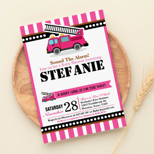 Invitation Baby shower de moteur à incendie rose