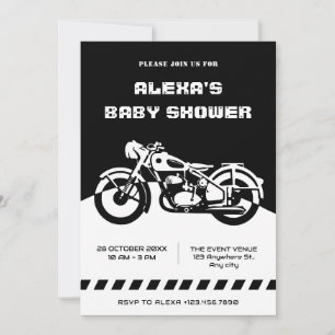 Invitation Baby shower de moto classique noir et blanc