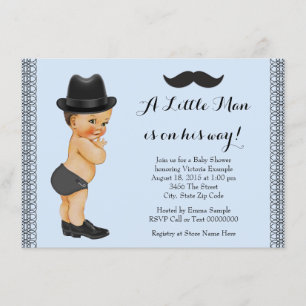 Invitation Baby shower de moustache bleu et noir Little Man
