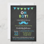 Invitation Baby shower de moustache bleu et vert (Devant)