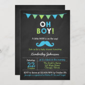 Invitation Baby shower de moustache bleu et vert (Devant / Derrière)