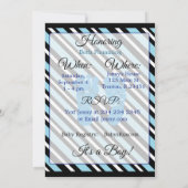 Invitation Baby shower de moustache rayé bleu et n (Dos)