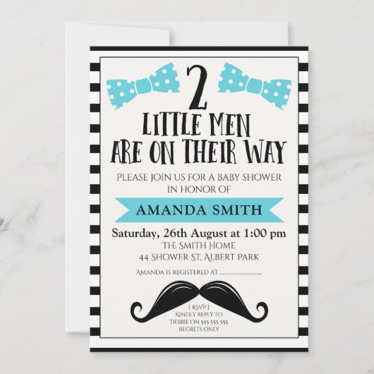 Invitation Baby shower de moustache Twins Little M (Devant)