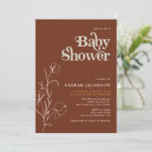 Invitation BABY SHOWER de moutarde rouille de FARRAH Retro 70 (Debout devant)