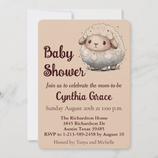 Invitation Baby shower de mouton bébé (Devant)