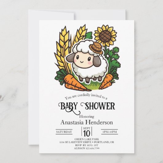 Invitation Baby shower de mouton doux simple (Devant)