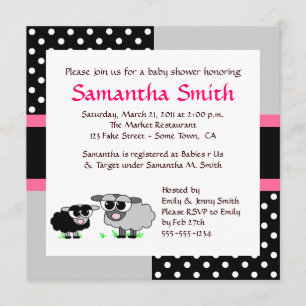 Invitation Baby shower de mouton rose gris noir