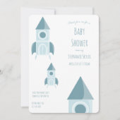 Invitation Baby shower de navire à roquettes bleu blanc illus (Devant)