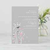 Invitation Baby shower de neige rose et gris hiver (Debout devant)