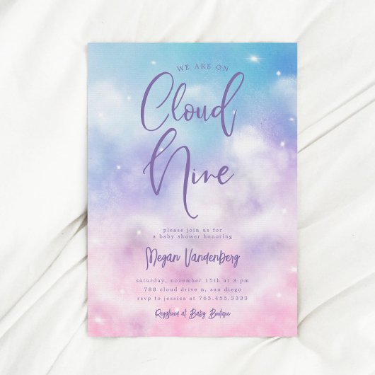 Invitation Baby shower de neuf filles Cloud