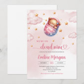 Invitation Baby shower de neuf filles de l'ours en peluche qu (Devant / Derrière)