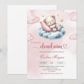 Invitation Baby shower de neuf filles de l'ours en peluche qu (Devant / Derrière)