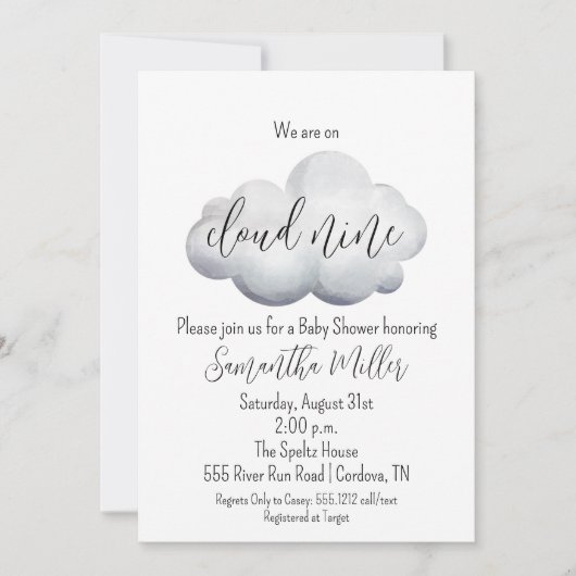 Invitation Baby shower de neuf nuages (Devant)