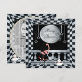 Invitation Baby shower de neutre d'Alice, de Flamant rose et (Devant / Derrière)