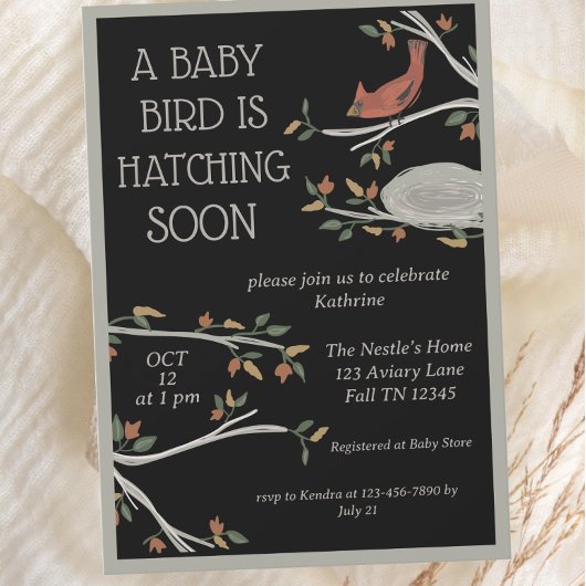 Invitation Baby shower de nid cardinal de bois d'automne