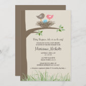 Invitation Baby shower de nid pour bébé garçon Oiseau (Devant / Derrière)