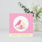 Invitation Baby shower de nidification des oiseaux roses et j (Debout devant)