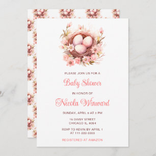 Invitation Baby shower de nids d'oiseaux de printemps