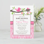 Invitation Baby shower de nids d'oiseaux en rose (Debout devant)