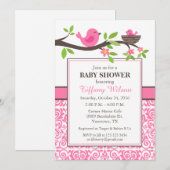 Invitation Baby shower de nids d'oiseaux en rose (Devant / Derrière)