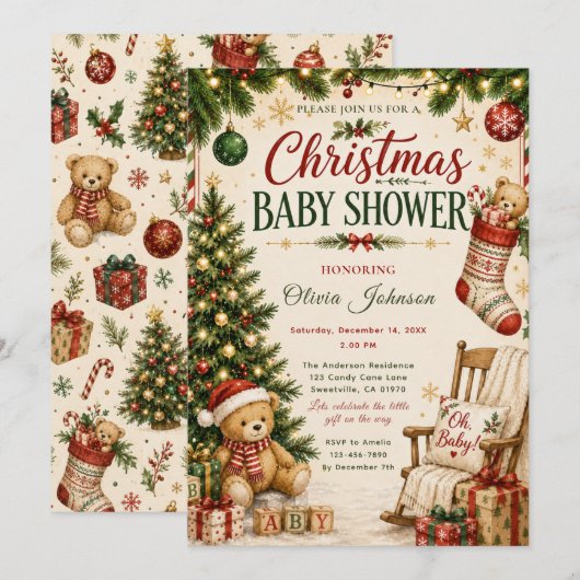 Invitation Baby Shower de Noël (Devant / Derrière)