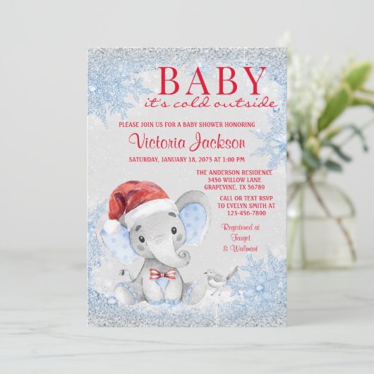 Invitation Baby shower de Noël (Debout devant)