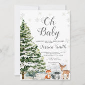 Invitation Baby shower de Noël À feuillage persistant animal (Devant)