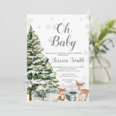 Invitation Baby shower de Noël À feuillage persistant animal (Debout devant)