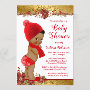 Invitation Baby shower de Noël Afro Boy Red Gold