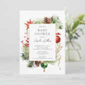 Invitation Baby shower de Noël aquarelle (Debout devant)