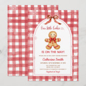 Invitation Baby Shower de Noël au pain d'épice à carreaux rou (Devant / Derrière)